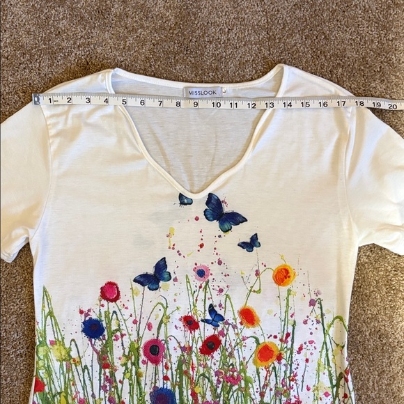 Misslook Large White T-Shirt with Artistic Multi-Colored Butterfly Floral Print - Picture 7 of 9